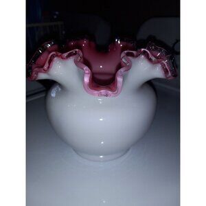 Vintage Fenton Pink Milk Glass Ruffled 5'' Vase Beautiful Excellent Condition